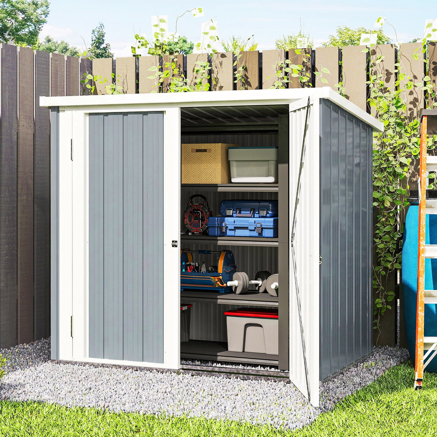 5' x 3' Metal Garden Storage Shed, Tool House with Double Doors for Backyard, Patio, Lawn