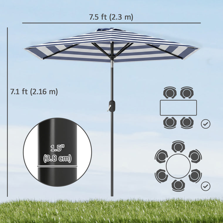 Blue Stripes Patio Sun Umbrella with 6 Ribs