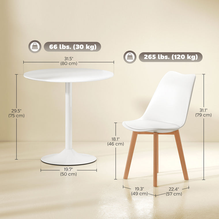 Round Dining Set for 4 with Pedestal Base - White