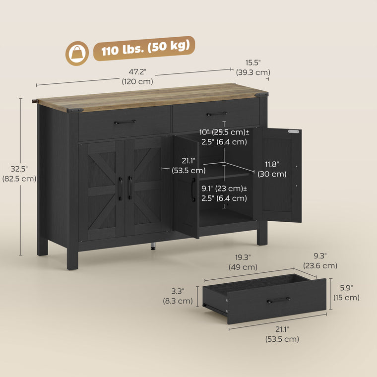 Farmhouse Sideboard Buffet Cabinet with 2 Drawers