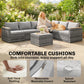 7 Piece Patio Furniture Set, L-Shaped Wicker Outdoor Sectional Sofa with Faux Wood Coffee Table, Cushions, Light Grey