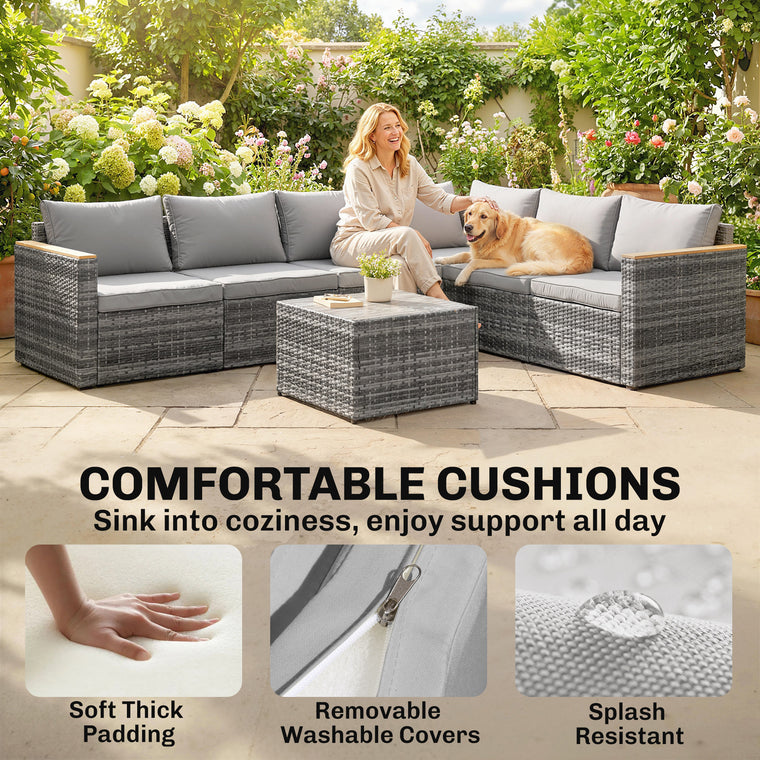 7-Piece Wicker L-Shaped Sectional Sofa with Coffee Table
