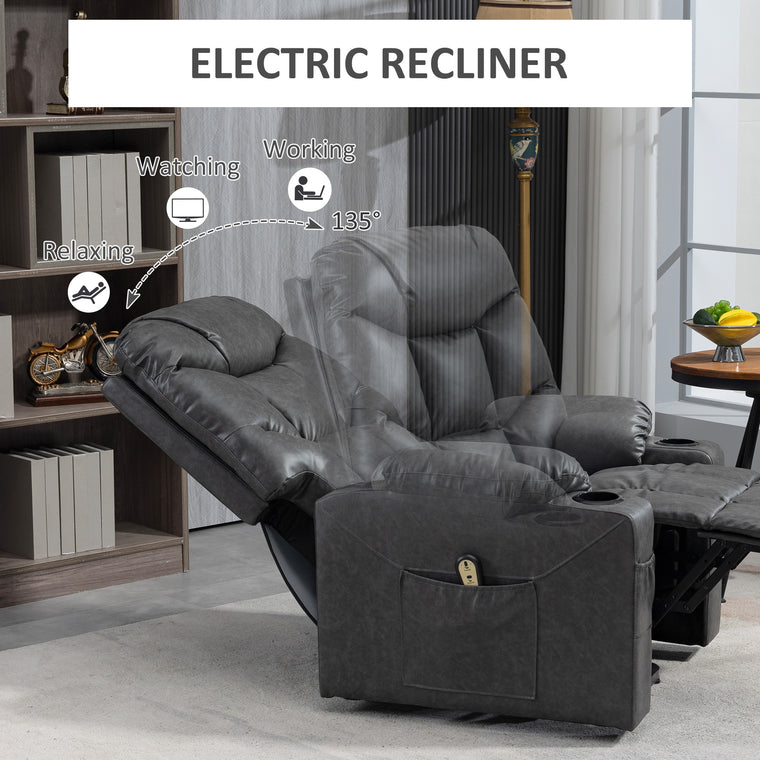 PU Leather Power Lift Recliner with Remote - Grey