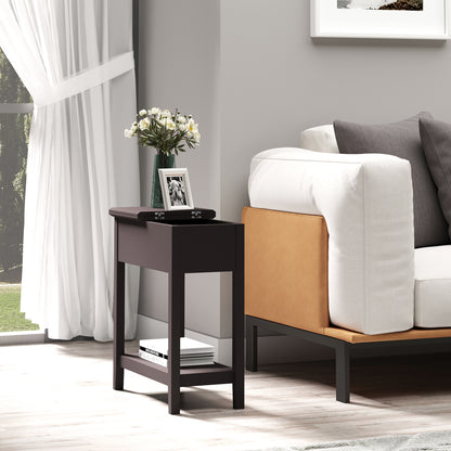 Flip-Top End Table with Cabinet - Dark Coffee