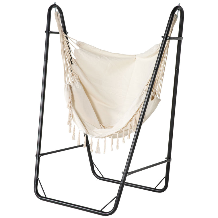 Cream White Hammock Chair with U-Shape Stand