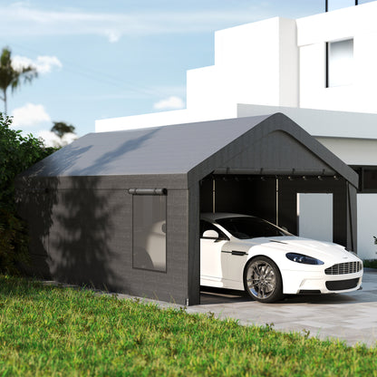 12' x 20' Dark Grey Carport with Roll-Up Doors & Windows