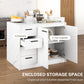 Kitchen Island with Storage Cabinet, 4 Drawers and Adjustable Shelf for Dining Room, Faux Marble Effect and White