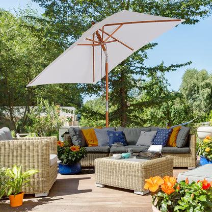 6.6x5ft Cream White Fir Wood Market Parasol with Tilt