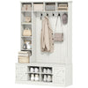 Hall Tree Storage Bench with Coat Rack - White Wood Grain