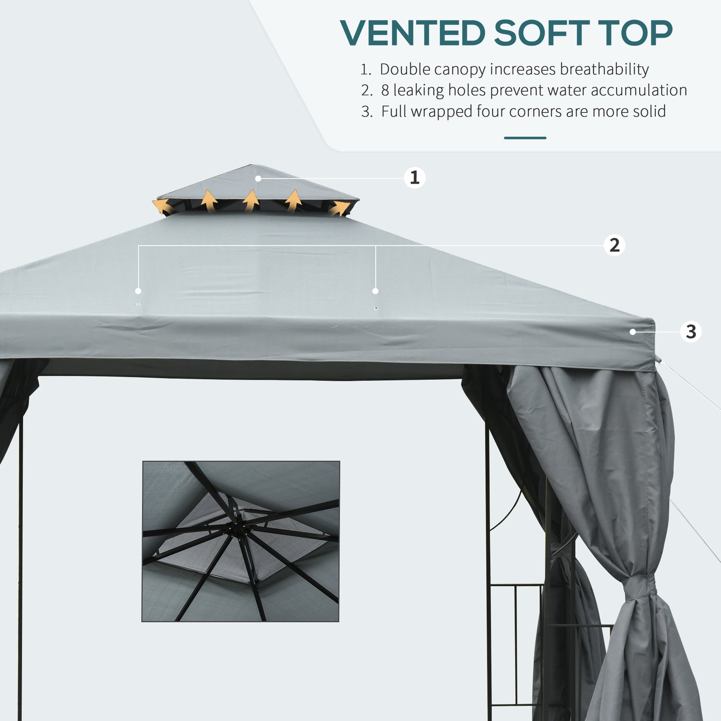 10' x 10' Patio Gazebo Outdoor, Canopy Shelter with Double-tier Roof, Pavilion Sidewalls for Garden Events, Dark Grey