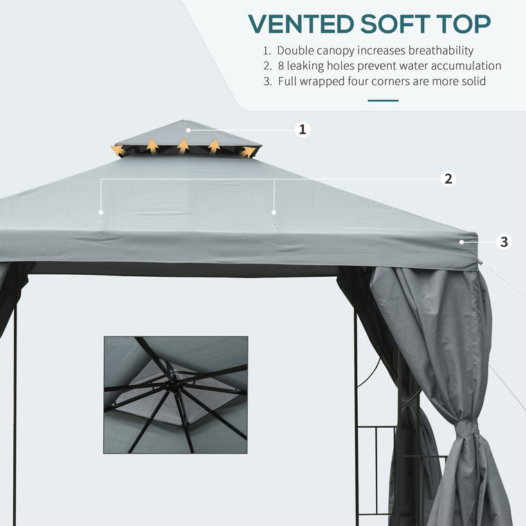 10' x 10' Dark Grey Gazebo with Double-Tier Roof & Sidewalls