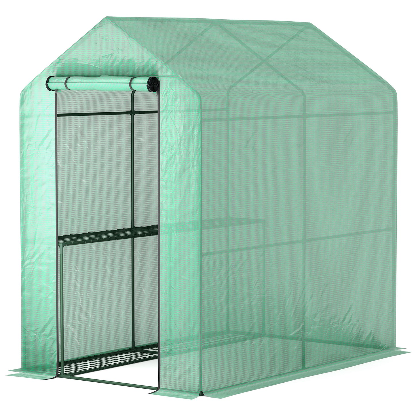Walk-in Greenhouse Outdoor Portable Plant Flower Growth Warm House with Roll-up Door, 73" x 47" x 75", Green