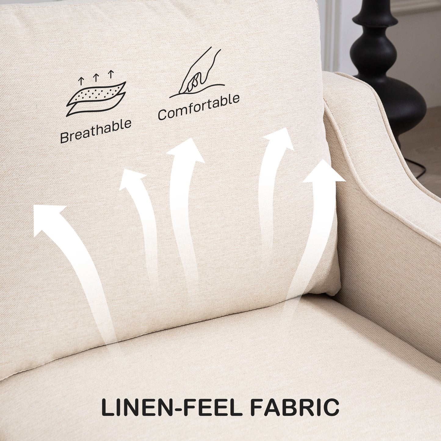 Loveseat Sofa, Modern Couch with Pocket Spring, Linen Upholstered, Thick Padded, Beige