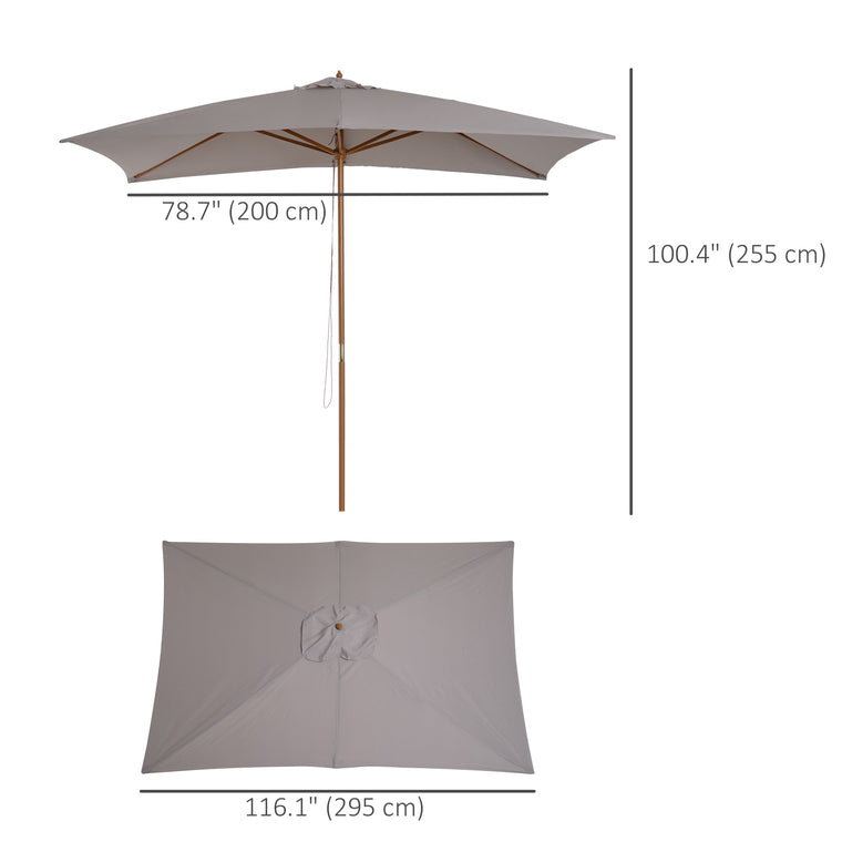 7' x 10' Grey Wooden Patio Umbrella with Bamboo Ribs
