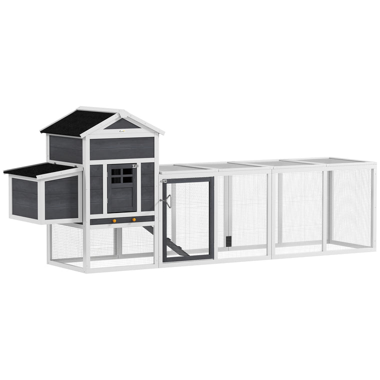 117" Grey Extra-Large Wooden Chicken Coop with Nesting Box