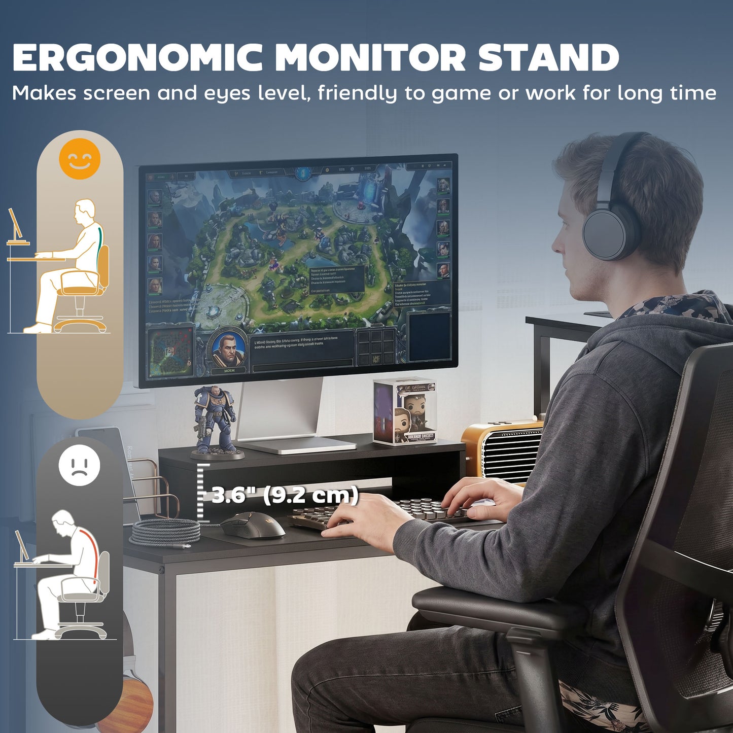 96 Inch Gaming Desk, Dual Computer Desk for 2 Person with Power Outlets and Monitor Stands, Black