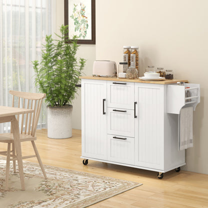 Rolling Kitchen Cart with Drop Leaf and 3 Drawers - White