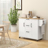 Rolling Kitchen Cart on Wheels with Drop Leaf, Kitchen Island with 3 Drawers, Solid Wood Top and Towel Rack, White
