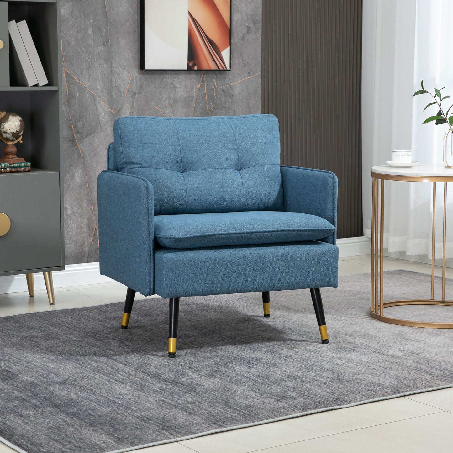 Accent Chair, Upholstered Armchair with Tufted Back Cushion and Steel Legs for Living Room, Bedroom, Blue