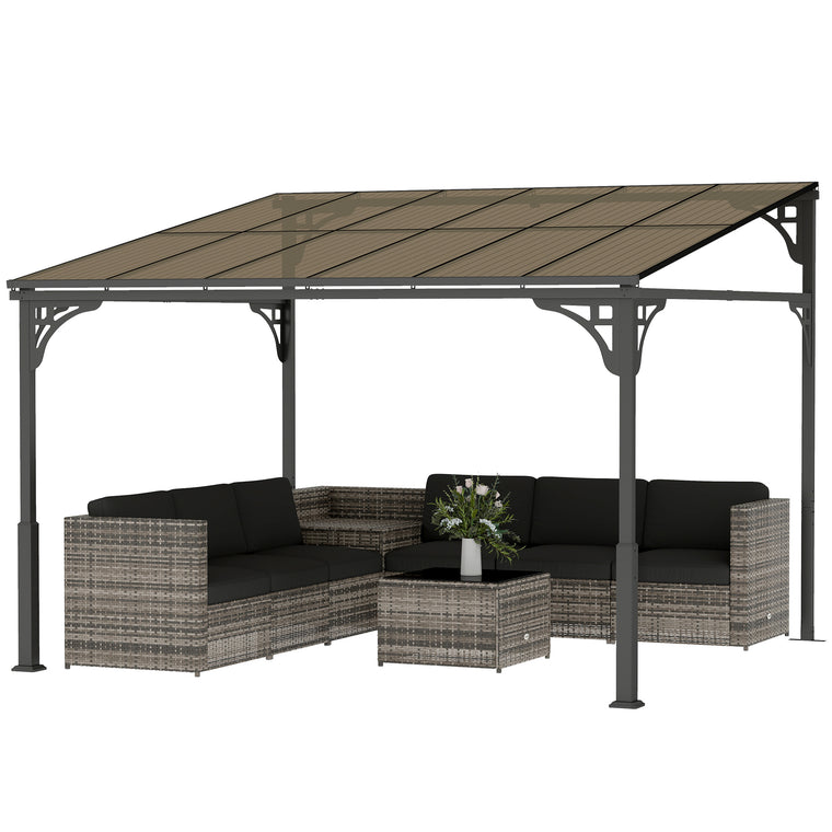 11' x 10' Hardtop Lean-To Pergola Gazebo with Aluminium Frame