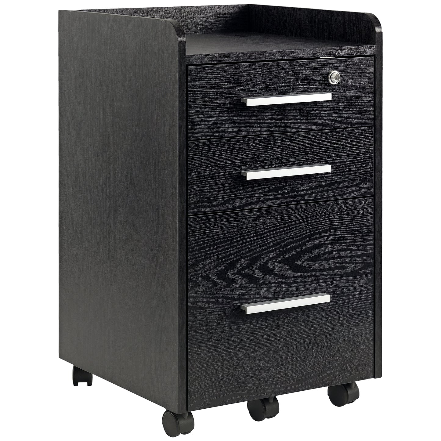 3 Drawer File Cabinet with Lock and Edged Top, Lockable Filing Cabinet on Wheels for Letter and A4 Size, Black