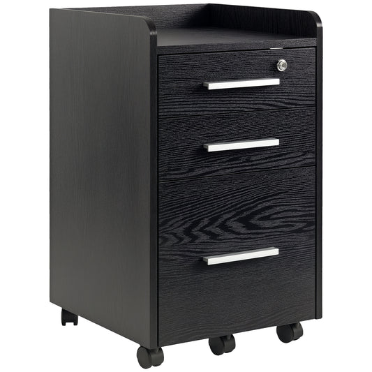3-Drawer Filing Cabinet with Lock on Wheels - Black