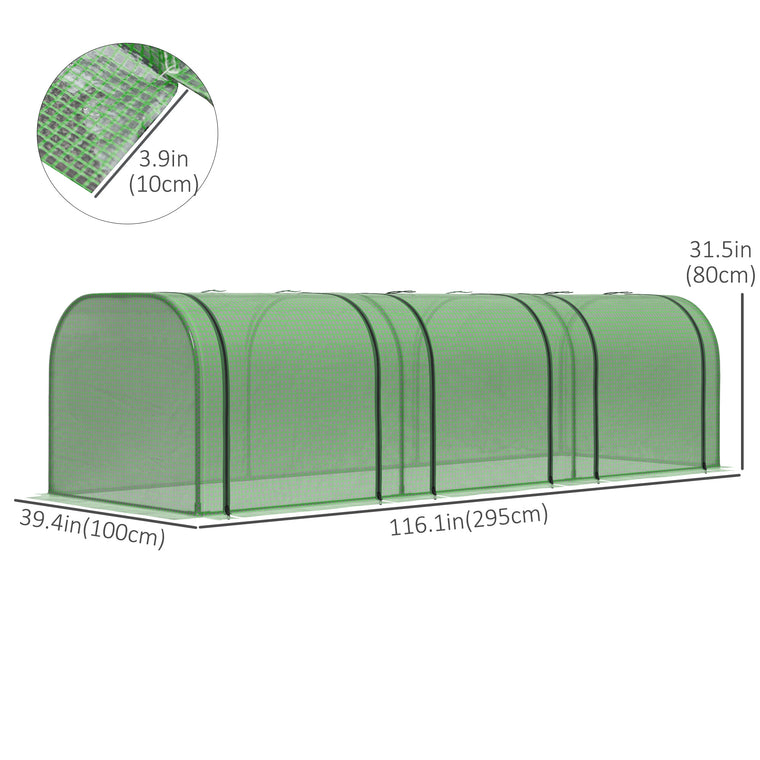 9.7' x 3.3' x 2.5' Dark Green Greenhouse with Steel Frame