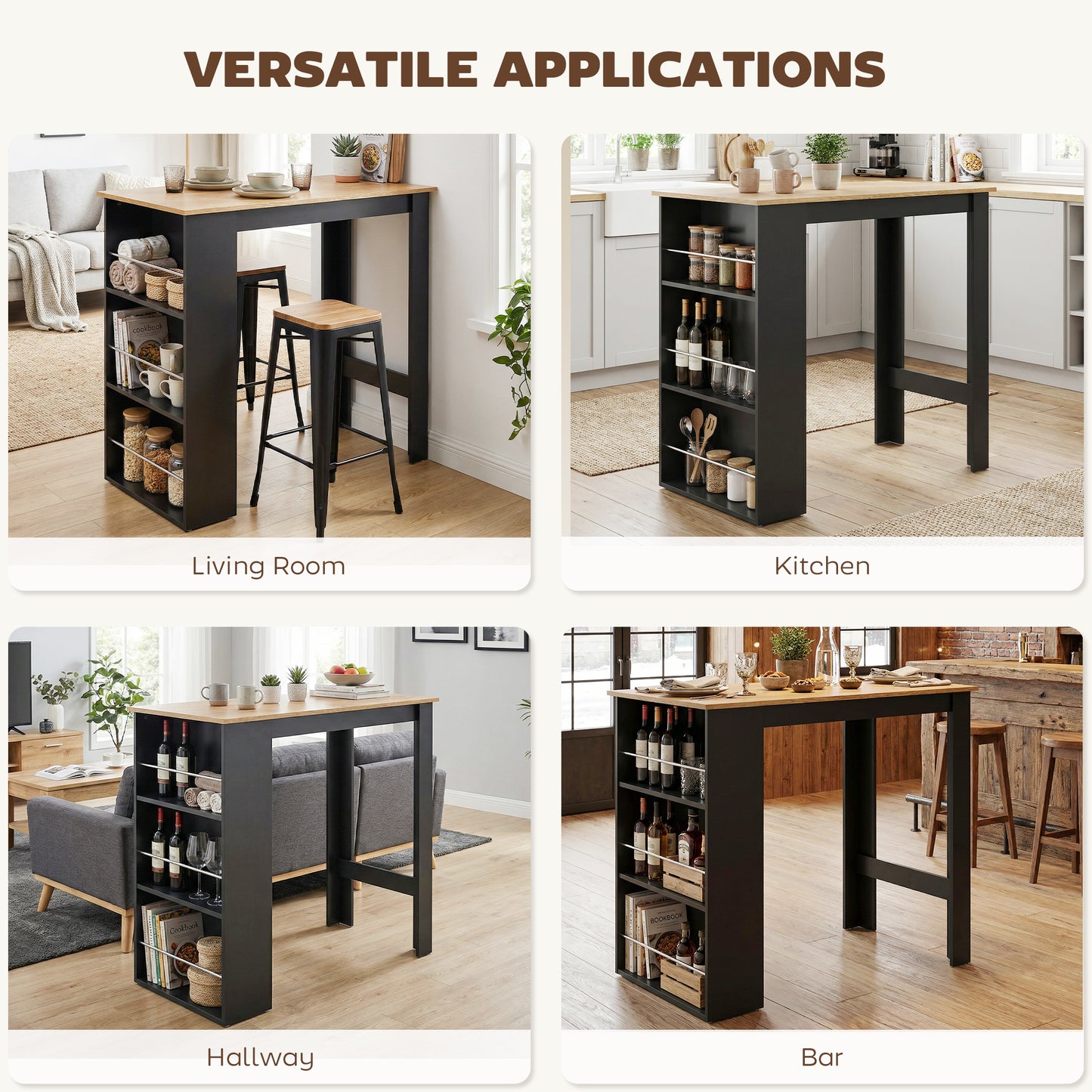 Modern Bar Table, Counter Height Dining Table with 3 Storage Shelves for Kitchen, Dining Room, Living Room, Walnut