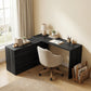 L Shaped Computer Desk Home Office Desk with 6 Drawers Black Wood Grain