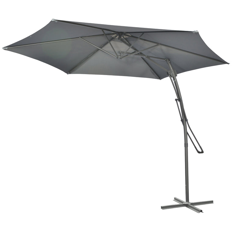 10ft Dark Grey Cantilever Umbrella with Crank & Cross Base