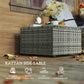 24.4" Patio Wicker Coffee Table, PE Rattan Outdoor Side Table with Tempered Glass Top, Light Grey