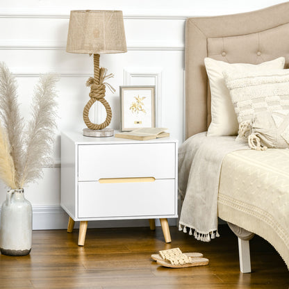 Nightstand with 2 Drawers and Wood Legs - White