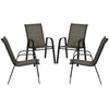 Set of 4 Outdoor Dining Chairs, Heavy Duty Stackable Patio Dining Set with Armrests for Balcony Garden, Brown and Black