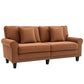 Modern 3 Seater Sofa, Corduroy Fabric 3 Seater Couch with Pine Wood Legs and Rolled Armrests for Living Room, Brown