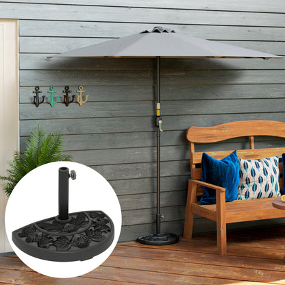 21 lb Black Resin Half Umbrella Base with Flower-Leaf Design