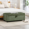 Storage Ottoman, Upholstered Corduroy End of Bed Bench with Thick Padding, Storage Bench for Bedroom, Dark Green