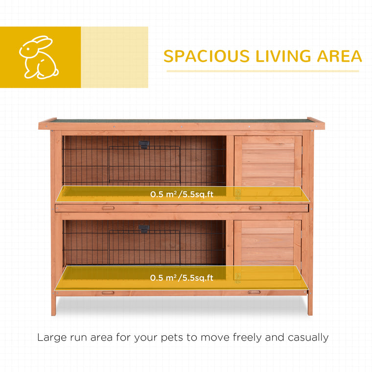54"L 2-Story Orange Wooden Rabbit Hutch with Lockable Doors