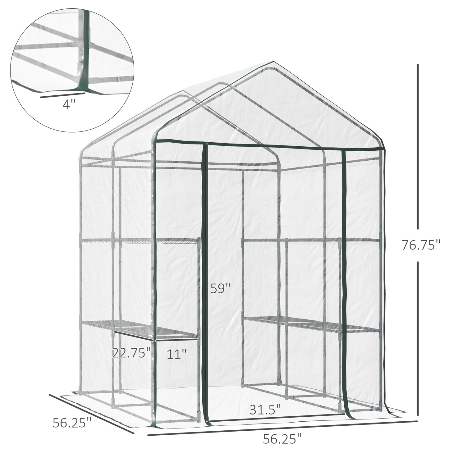 56" x 56" x 77" Walk-in Greenhouse, Portable Garden Flower Seed Warm House with 8 Shelves, Outdoor Plant Growth Hot House, PVC Cover, Transparent