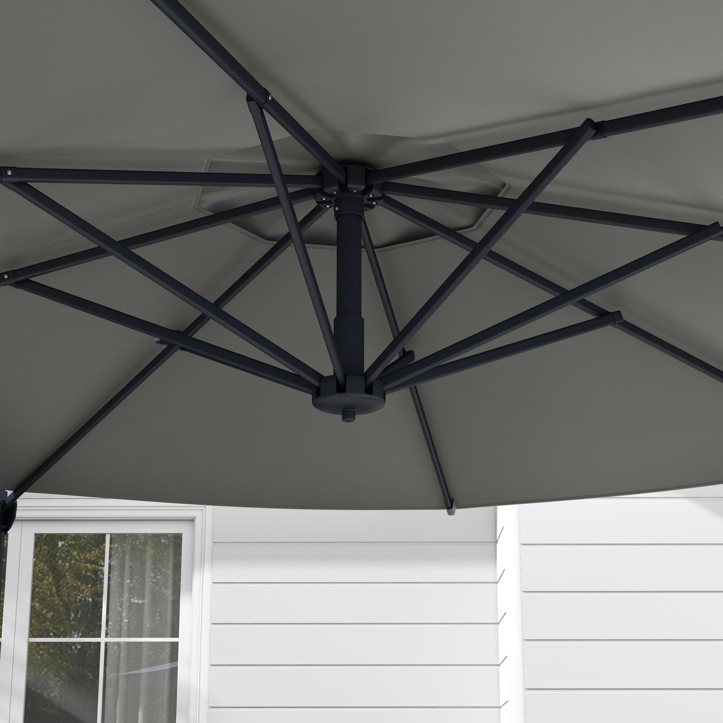 10 FT Cantilever Umbrella, Aluminum Hanging Offset Umbrella with 360°Rotation, Crank, Tilt, Cross Base, Grey