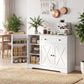 Sideboard Buffet Cabinet, Farmhouse Coffee Bar Cabinet with Door Shelves, Adjustable Shelves, Drawer, Barn Doors, White
