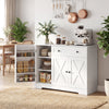 Sideboard Buffet Cabinet, Farmhouse Coffee Bar Cabinet with Door Shelves, Adjustable Shelves, Drawer, Barn Doors, White