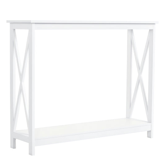 40" X-Design Console Table with Shelf - White