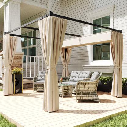 10' x 10' Beige Retractable Pergola with Sidewalls