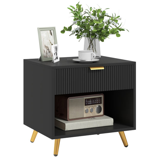 Fluted Nightstand with Drawer - Black