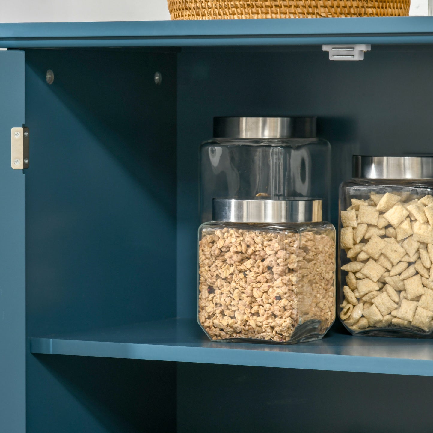 Storage Cabinet with Fretwork Doors and Shelf, Modern Freestanding Sideboard, Buffet, Blue