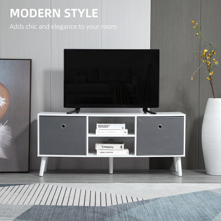 TV Stand Cabinet with Foldable Drawers - White