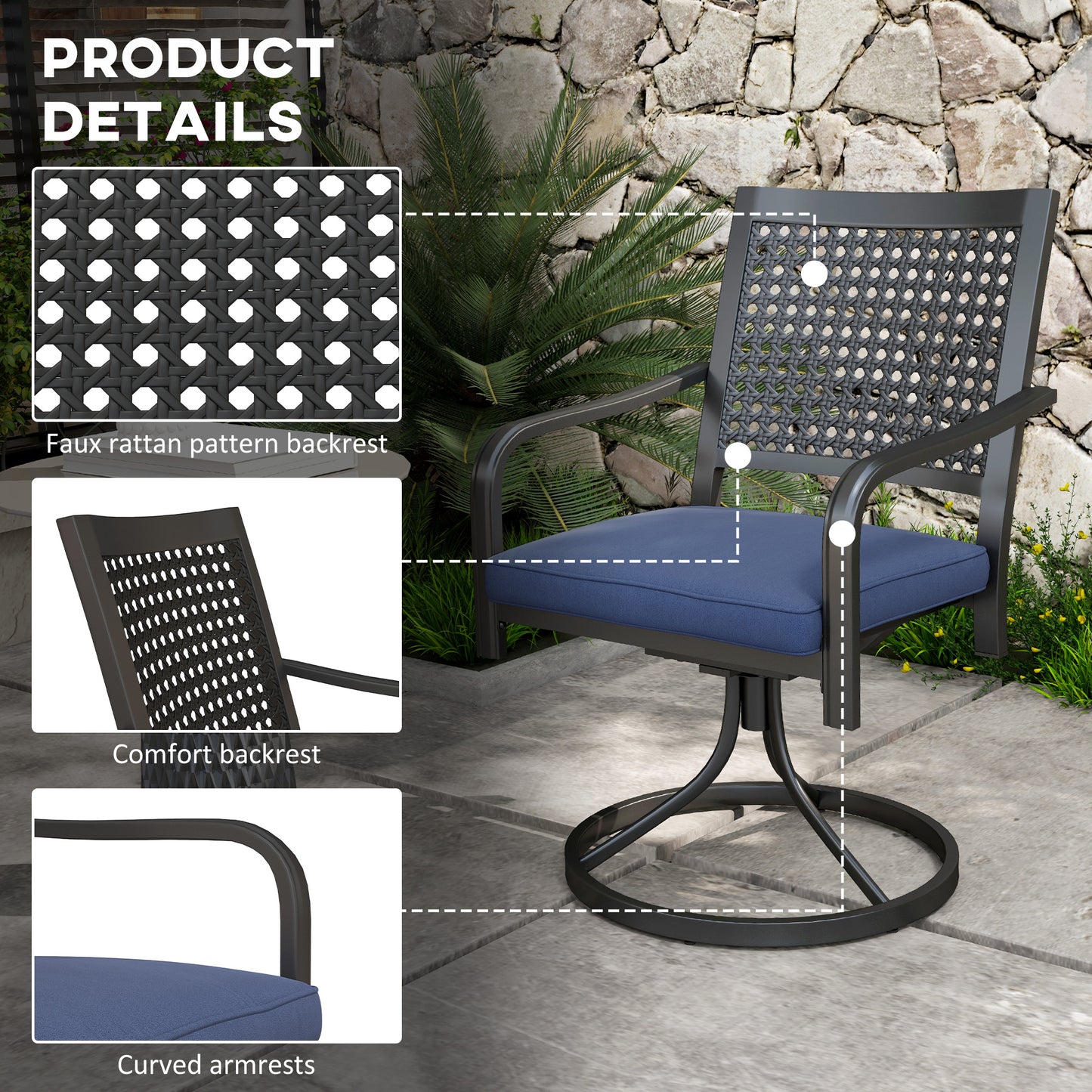 Patio Swivel Chairs with Cushion, Outdoor Swivel Rocker with Curved Armrests, Red