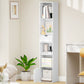 6-Tier Bookcase, Tall Narrow Bookshelf with Drawer and Door, White