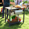 3-Tier Grill Dining Cart with Storage Rack & Side Handle