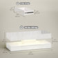 Coffee Table with Adjustable LED Lights, Center Table with 2 Drawers, Open Shelf, Remote, High Gloss Marble-Effect White